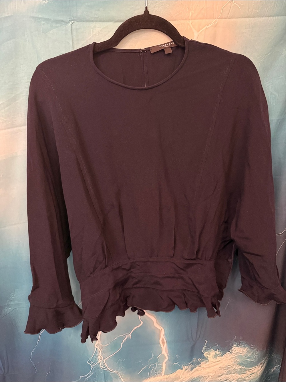 Derek Lam Black Ruffle-Hem Long Sleeve Blouse